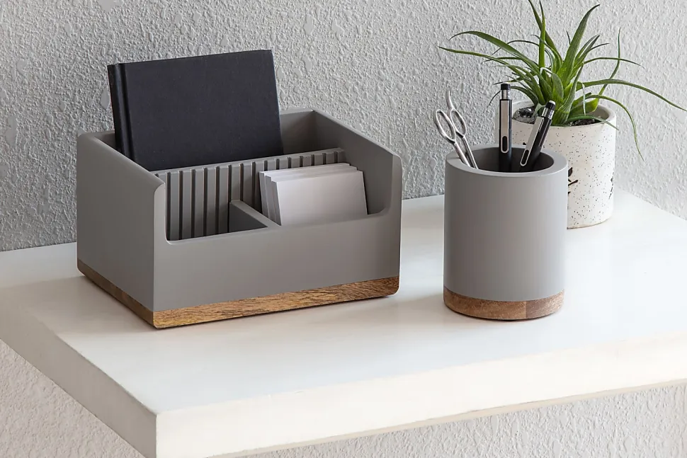 Realspace® 3-Compartment Wood Desktop Organizer, 4-1/2”H x 8-1/2”W x 6”D, Gray/Natural