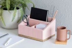 Realspace® 3-Compartment Wood Desktop Organizer, 5”H x 8-1/2”W x 6”D, Pink/Natural