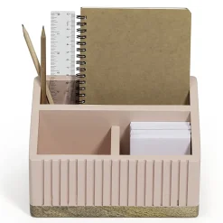 Realspace® 3-Compartment Wood Desktop Organizer, 5”H x 8-1/2”W x 6”D, Pink/Natural