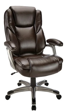 Realspace® Cressfield Bonded Leather High-Back Executive Office Chair, Brown/Silver, BIFMA Compliant
