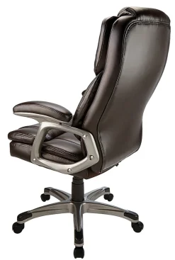 Realspace® Cressfield Bonded Leather High-Back Executive Office Chair, Brown/Silver, BIFMA Compliant