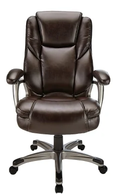 Realspace® Cressfield Bonded Leather High-Back Executive Office Chair, Brown/Silver, BIFMA Compliant