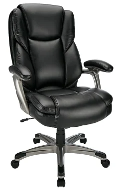 Realspace® Cressfield Bonded Leather High-Back Executive Office Chair, Black/Silver, BIFMA Compliant