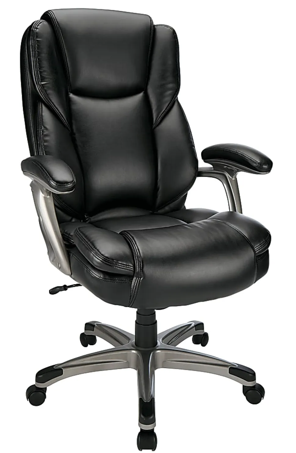 Realspace® Cressfield Bonded Leather High-Back Executive Office Chair, Black/Silver, BIFMA Compliant