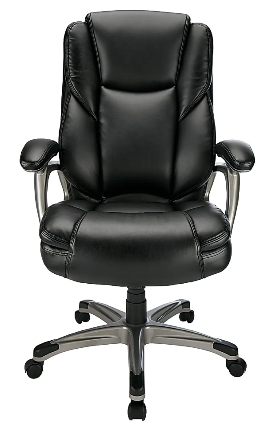 Realspace® Cressfield Bonded Leather High-Back Executive Office Chair, Black/Silver, BIFMA Compliant