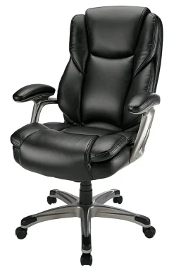 Realspace® Cressfield Bonded Leather High-Back Executive Office Chair, Black/Silver, BIFMA Compliant