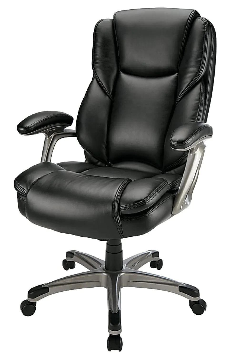 Realspace® Cressfield Bonded Leather High-Back Executive Office Chair, Black/Silver, BIFMA Compliant