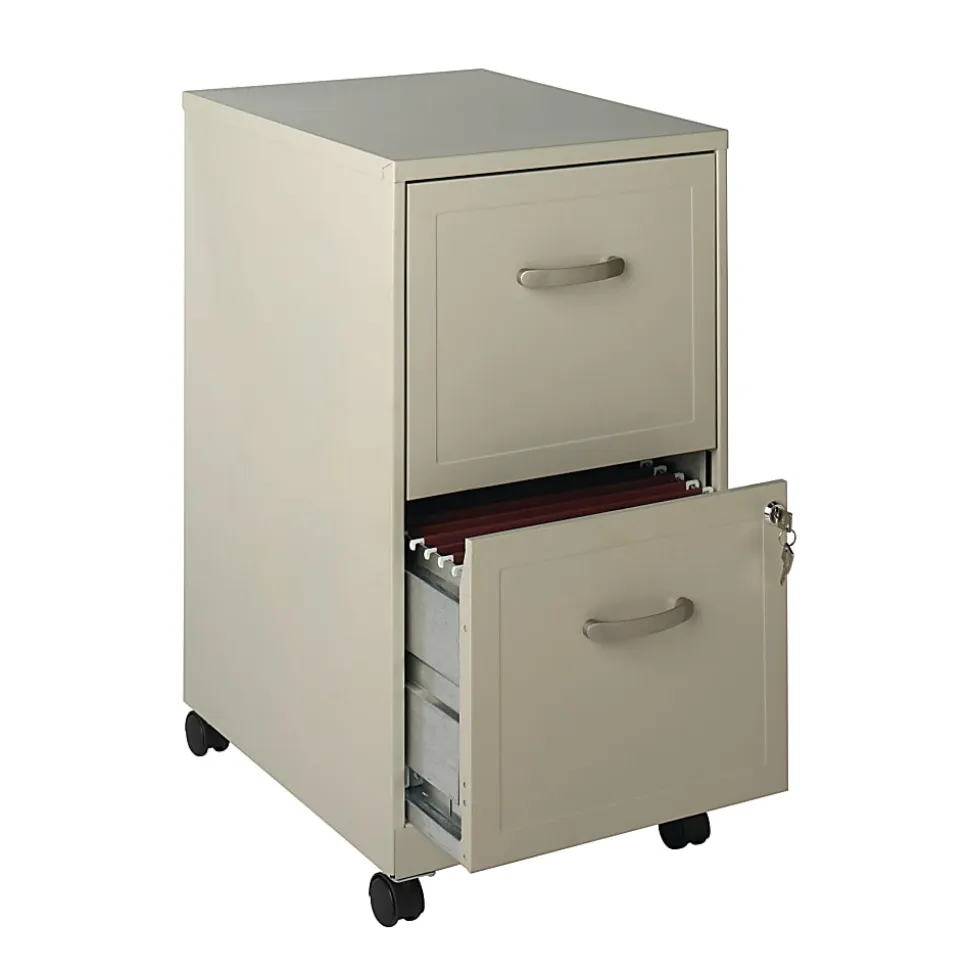 Realspace 18"D 2-Drawer Letter-Size Metal Mobile Vertical File Cabinet, Stone