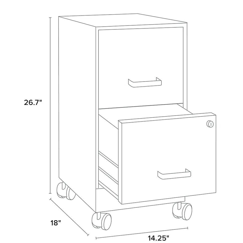Realspace 18"D 2-Drawer Letter-Size Metal Mobile Vertical File Cabinet, Stone