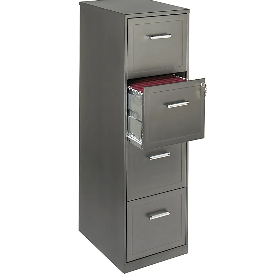 Realspace 18"D 4-Drawer Vertical Letter-Size File Cabinet, Metallic Charcoal