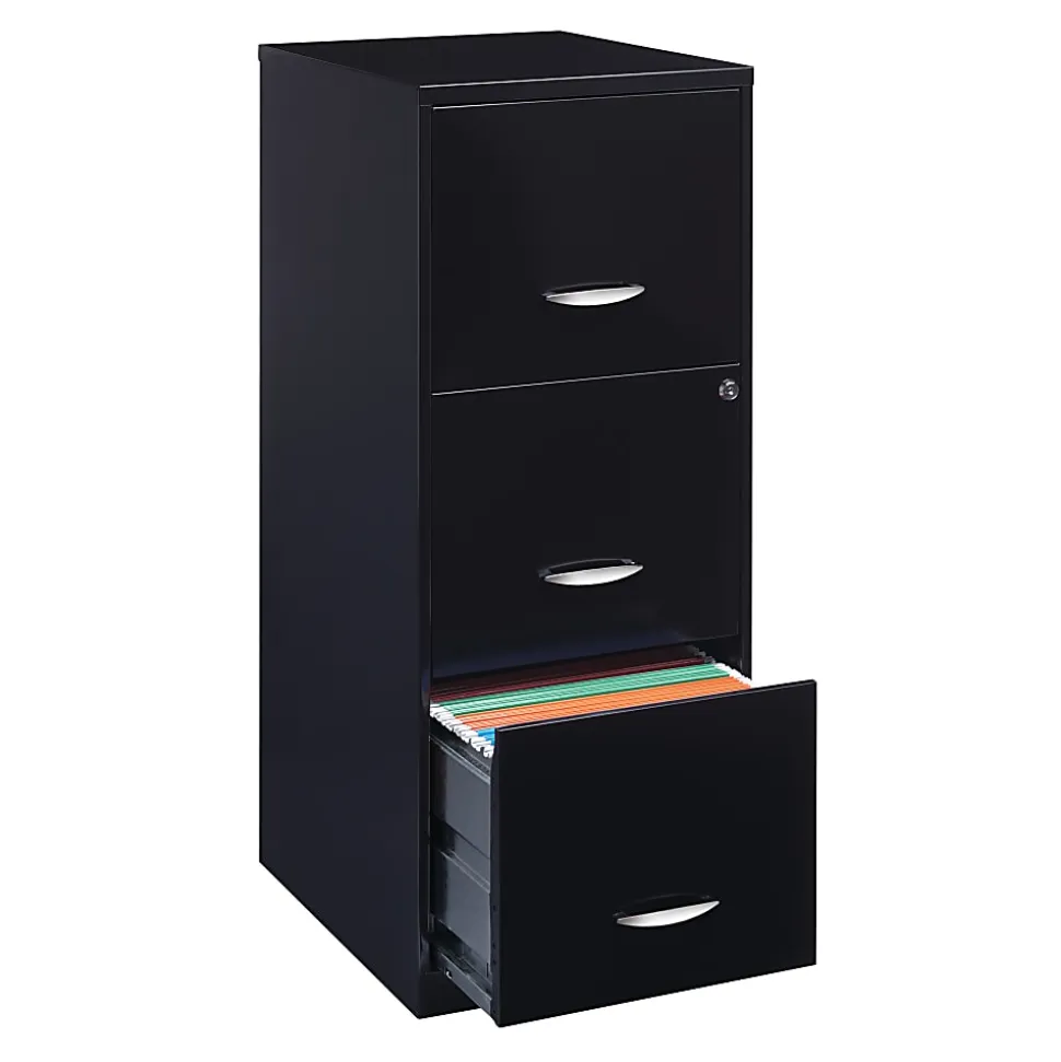 Realspace 18"D 3-Drawer Vertical Letter-Size File Cabinet, Black