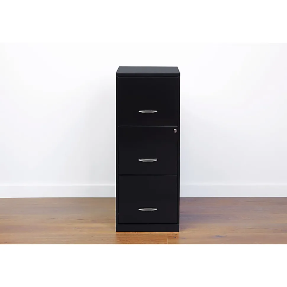 Realspace 18"D 3-Drawer Vertical Letter-Size File Cabinet, Black