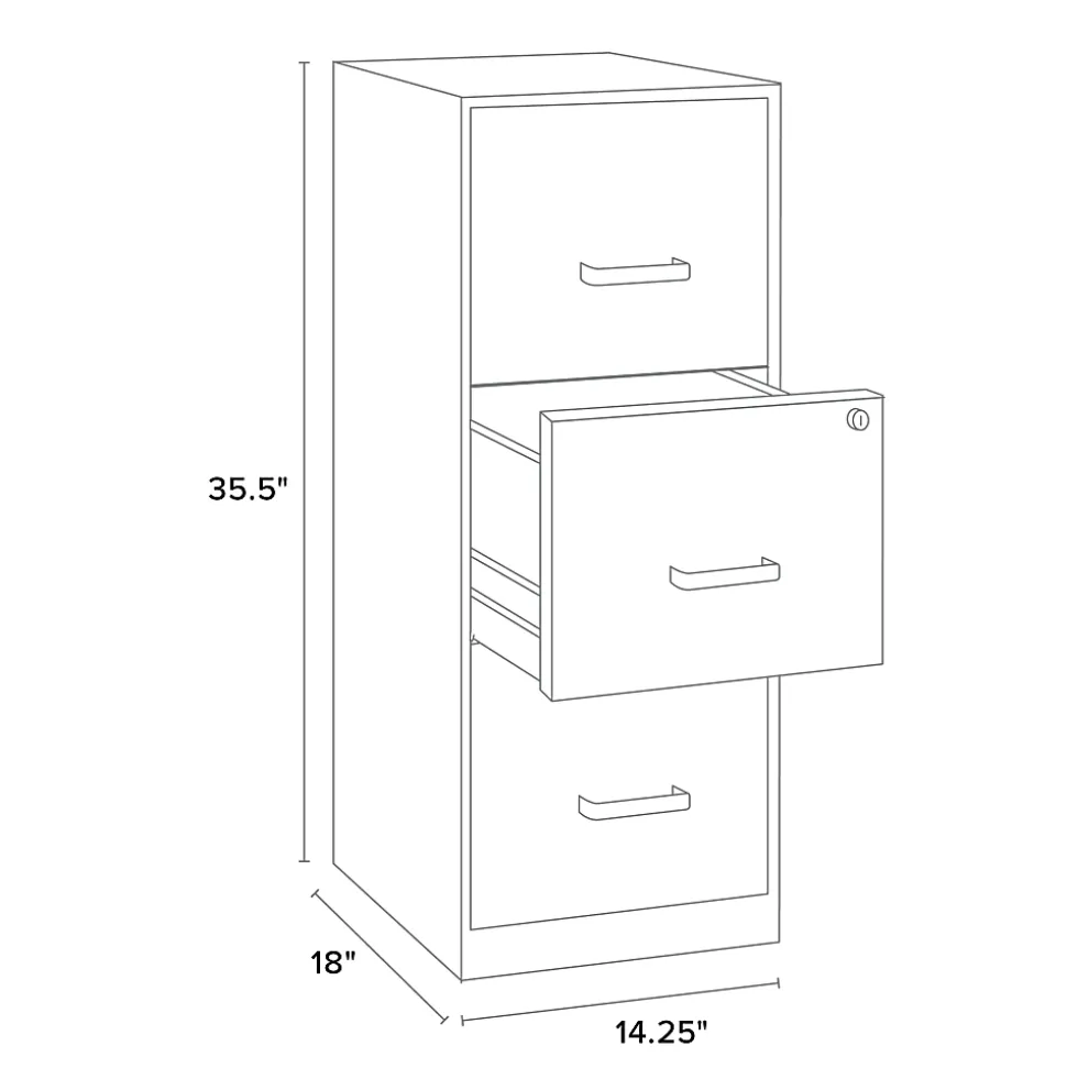 Realspace 18"D 3-Drawer Vertical Letter-Size File Cabinet, Black