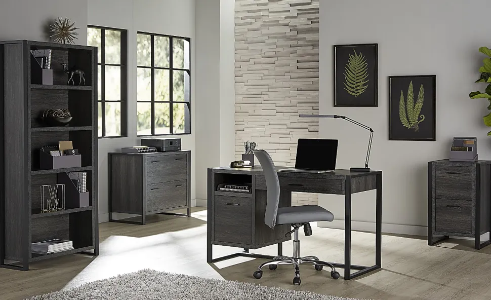 Realspace® DeJori 70"H 5-Shelf Bookcase, Charcoal