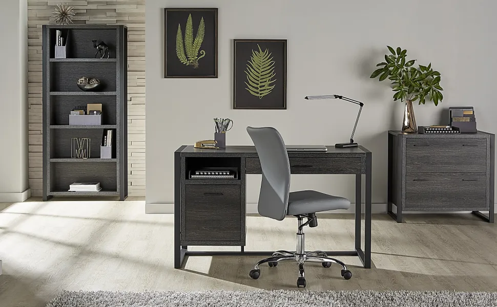 Realspace® DeJori 70"H 5-Shelf Bookcase, Charcoal
