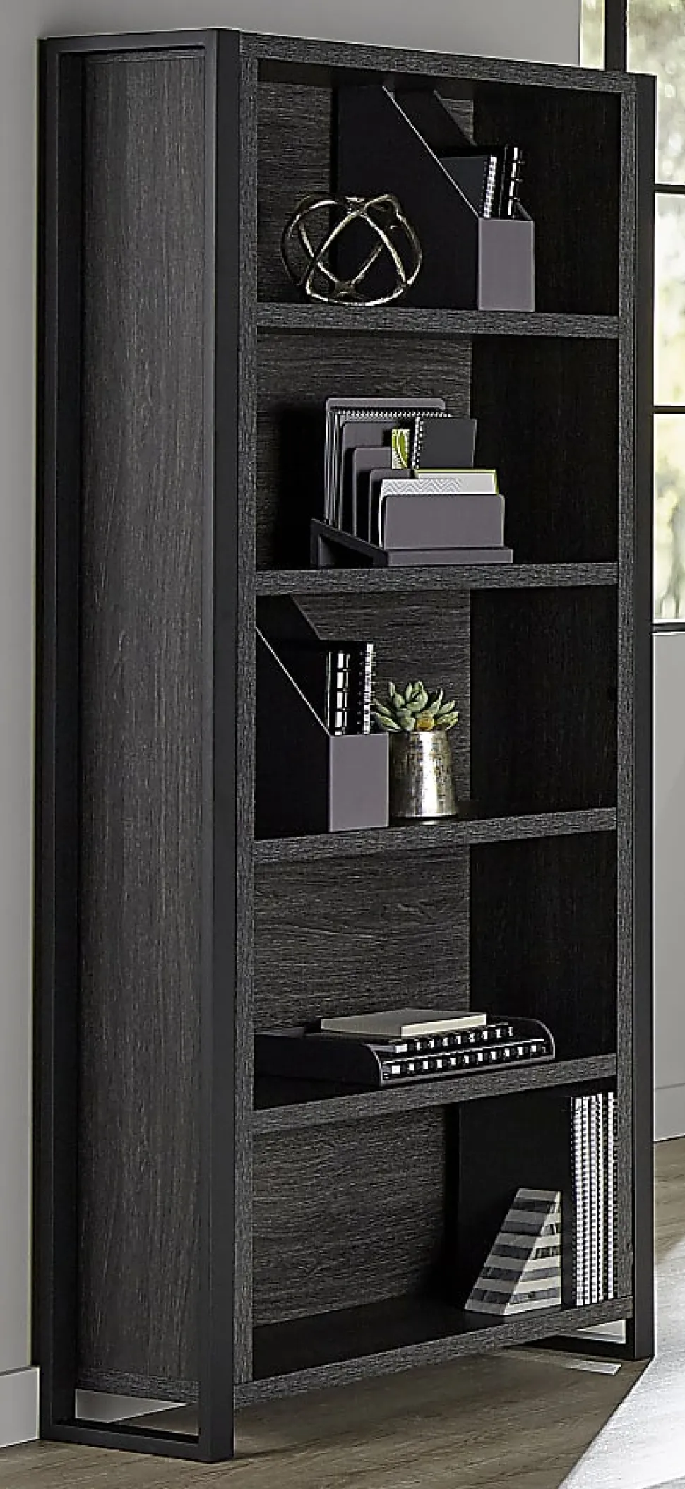 Realspace® DeJori 70"H 5-Shelf Bookcase, Charcoal