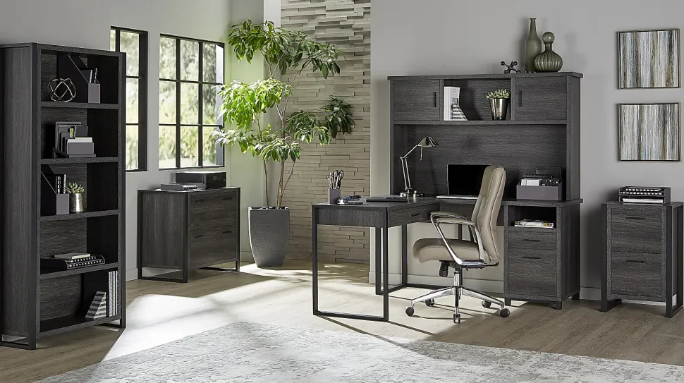 Realspace® DeJori 70"H 5-Shelf Bookcase, Charcoal