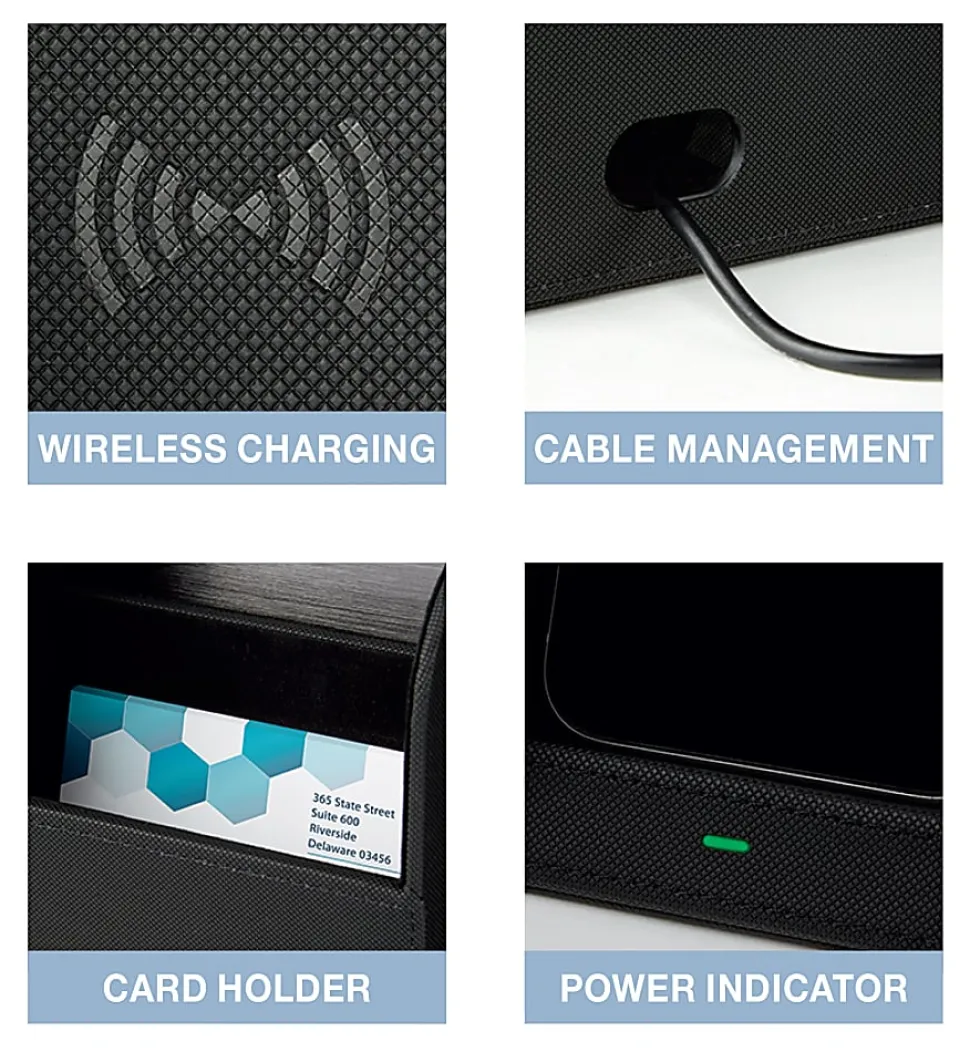 Realspace™ Desk Organizer With Wireless Charger With Antimicrobial Treatment, Black