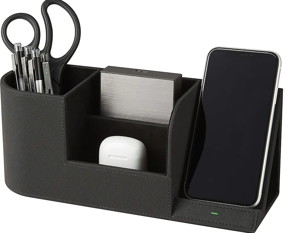 Realspace™ Desk Organizer With Wireless Charger With Antimicrobial Treatment, Black