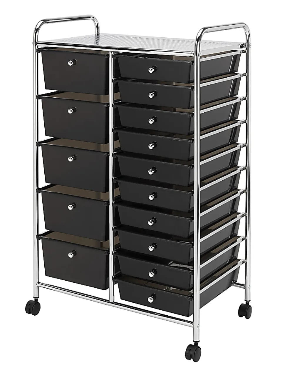 Realspace® 15-Drawer Mobile Cart, 38-3/16”H x 25-1/4”W x 15-3/8”D, Black/Chrome