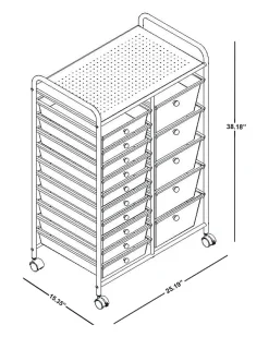 Realspace® 15-Drawer Mobile Cart, 38-3/16”H x 25-1/4”W x 15-3/8”D, Black/Chrome
