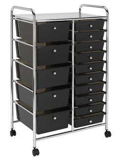Realspace® 15-Drawer Mobile Cart, 38-3/16”H x 25-1/4”W x 15-3/8”D, Black/Chrome