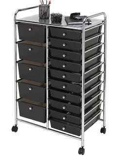 Realspace® 15-Drawer Mobile Cart, 38-3/16”H x 25-1/4”W x 15-3/8”D, Black/Chrome