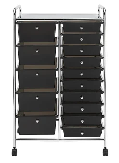 Realspace® 15-Drawer Mobile Cart, 38-3/16”H x 25-1/4”W x 15-3/8”D, Black/Chrome