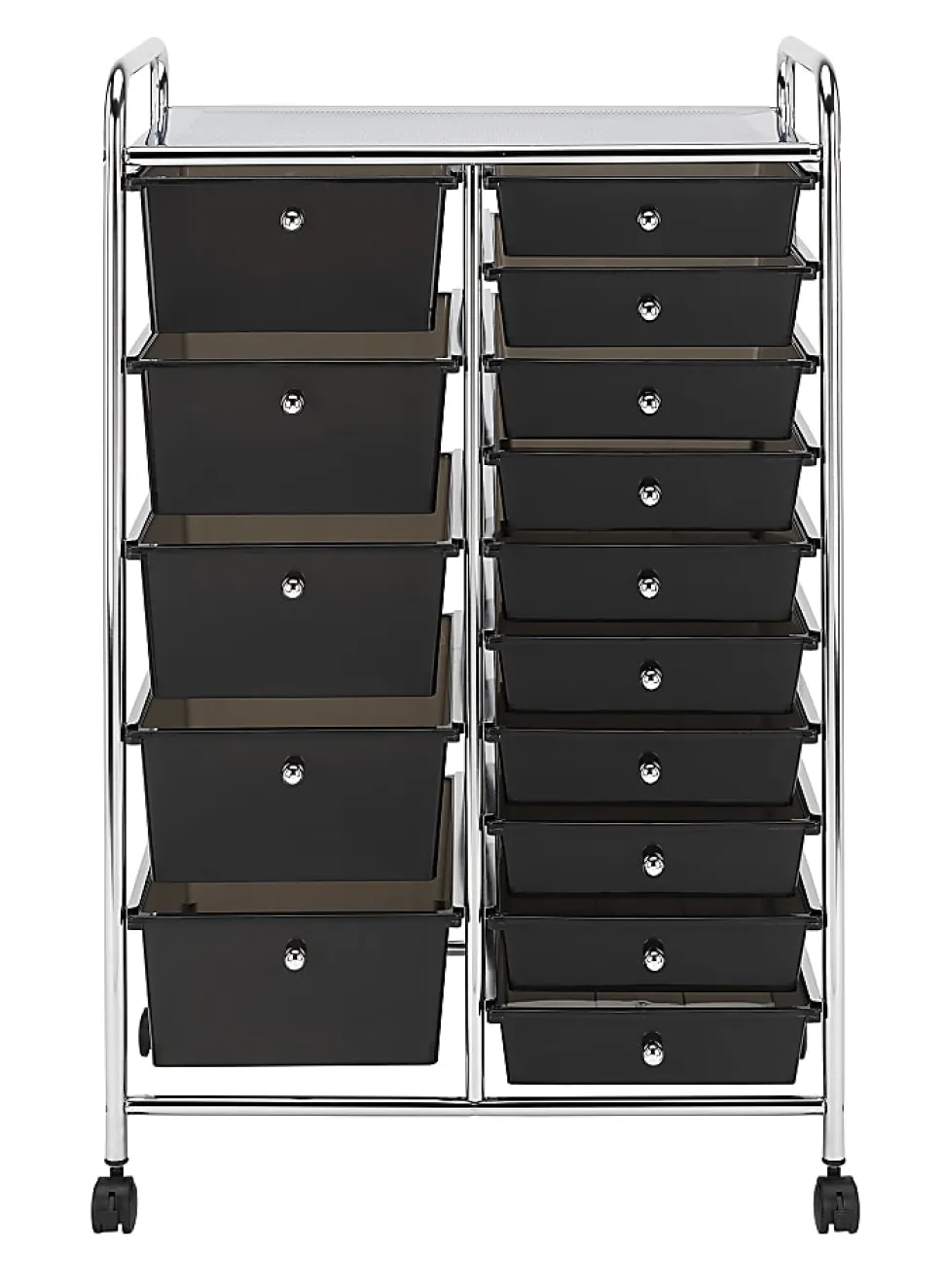 Realspace® 15-Drawer Mobile Cart, 38-3/16”H x 25-1/4”W x 15-3/8”D, Black/Chrome