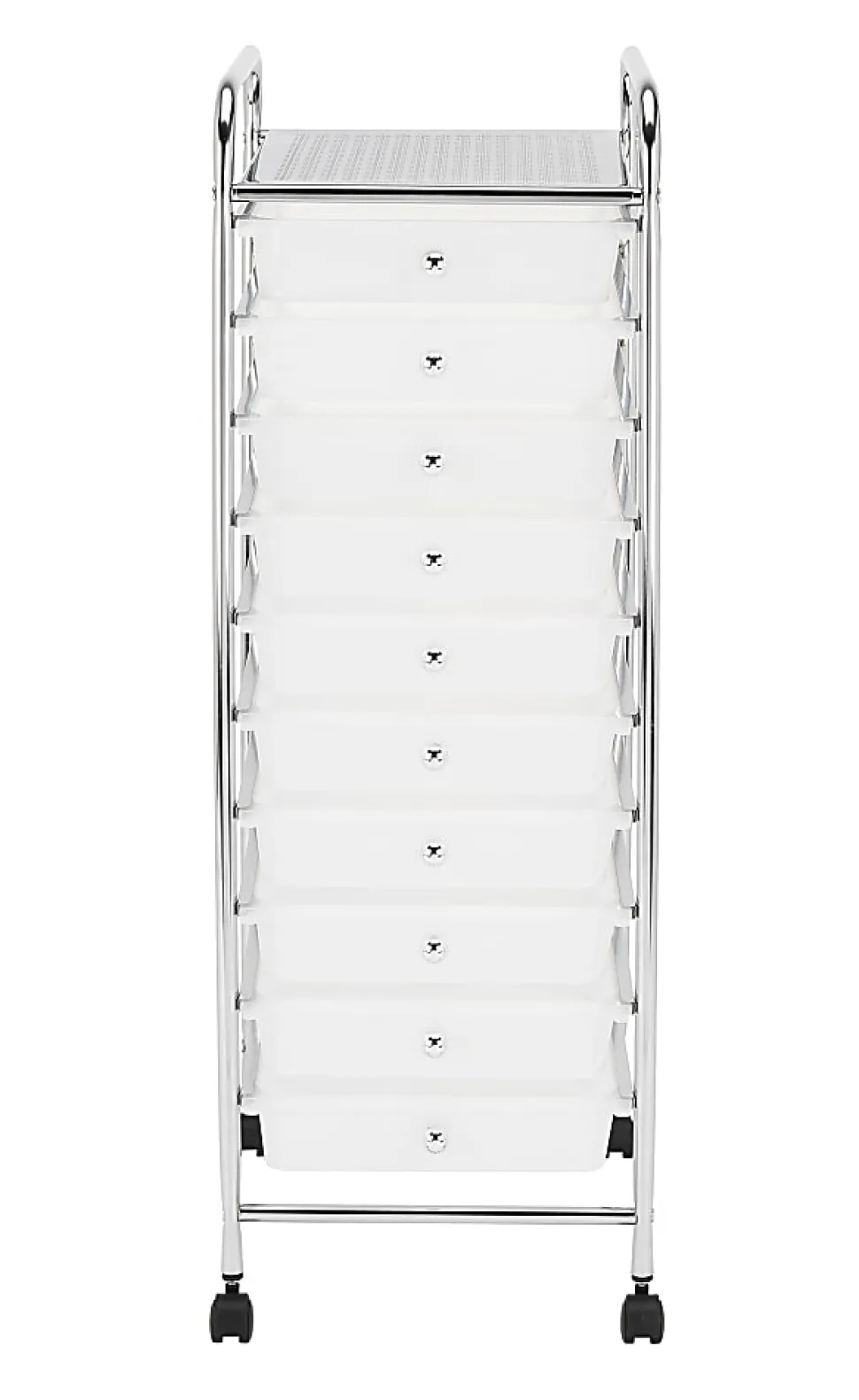 Realspace® 10-Drawer Mobile Cart, 35-13/16”H x 12-5/8”W x 14-3/8”D, White/Chrome