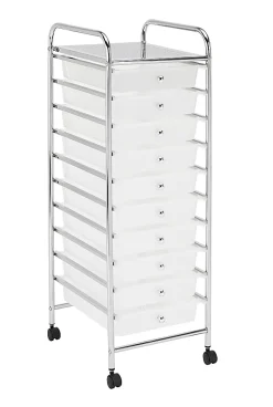 Realspace® 10-Drawer Mobile Cart, 35-13/16”H x 12-5/8”W x 14-3/8”D, White/Chrome