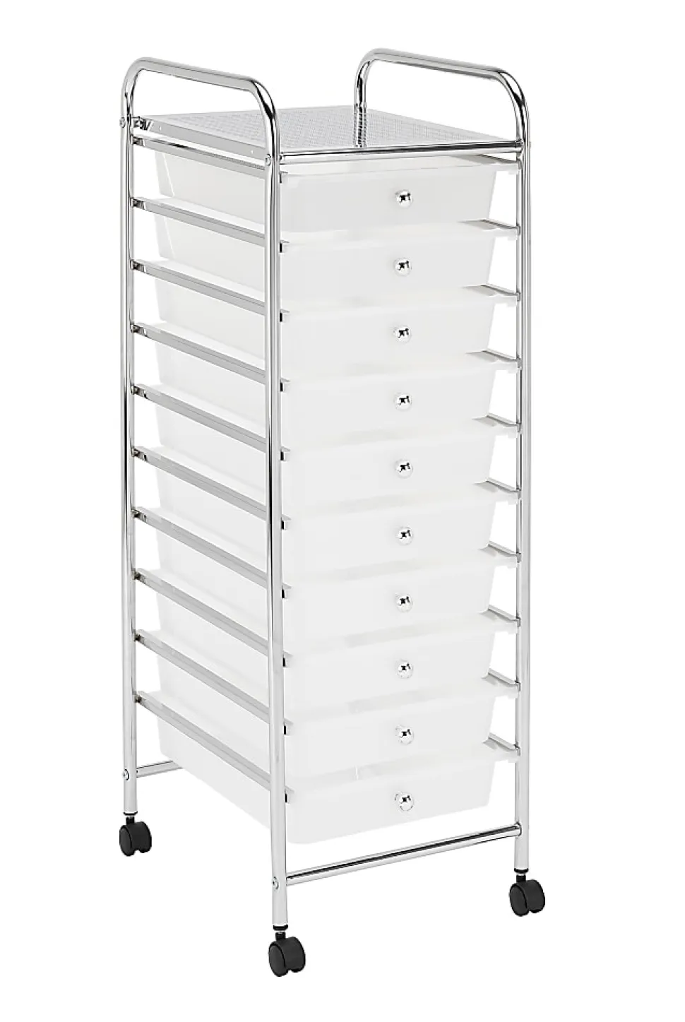 Realspace® 10-Drawer Mobile Cart, 35-13/16”H x 12-5/8”W x 14-3/8”D, White/Chrome