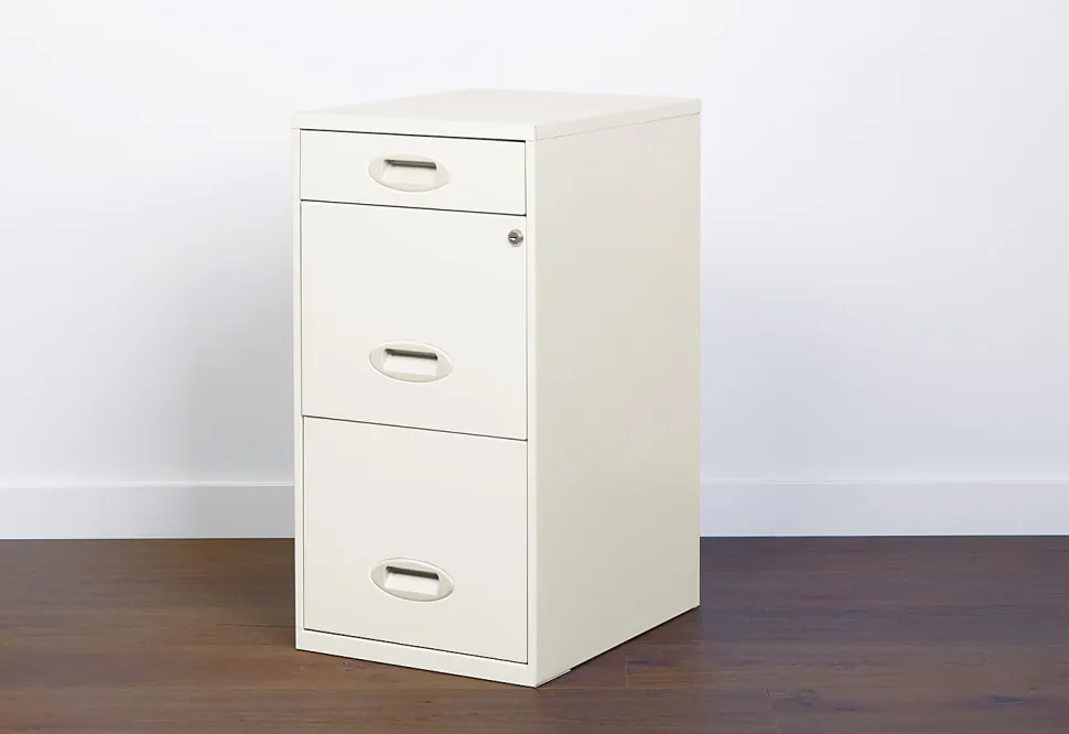 Realspace 18"D Vertical 3-Drawer Letter-Size File Cabinet, Metal, Pearl White