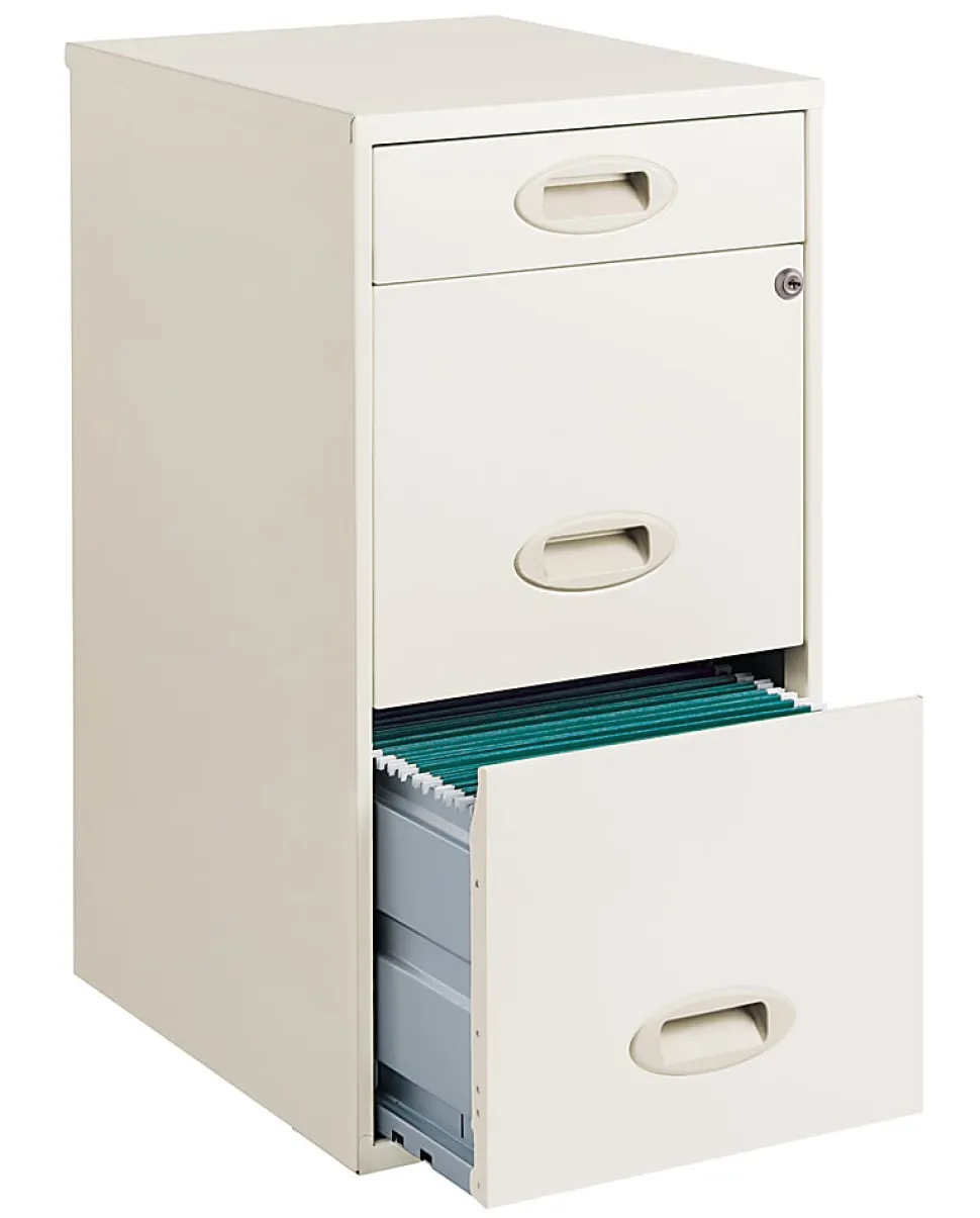 Realspace 18"D Vertical 3-Drawer Letter-Size File Cabinet, Metal, Pearl White