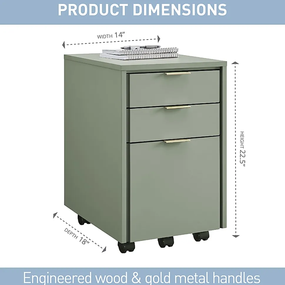 Realspace® 18"D Wood Vertical 3-Drawer File Cabinet, Pistachio Cream