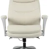 Realspace® Everton Ergonomic Vegan Leather High-Back Executive Chair with Flip-Up Armrests, Beige/Silver, BIFMA Compliant