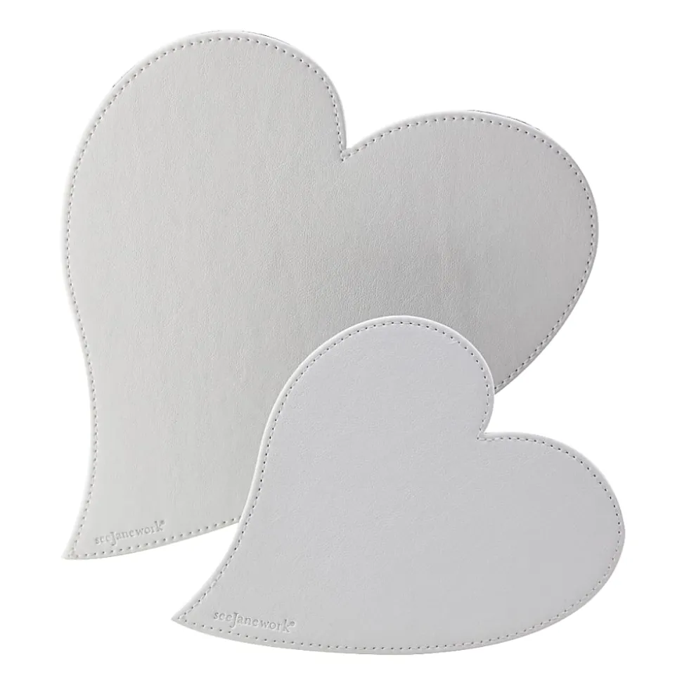 Realspace® Faux Leather Heart Mouse Pad And Coaster Set, White