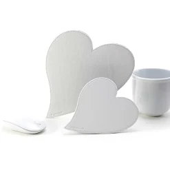 Realspace® Faux Leather Heart Mouse Pad And Coaster Set, White