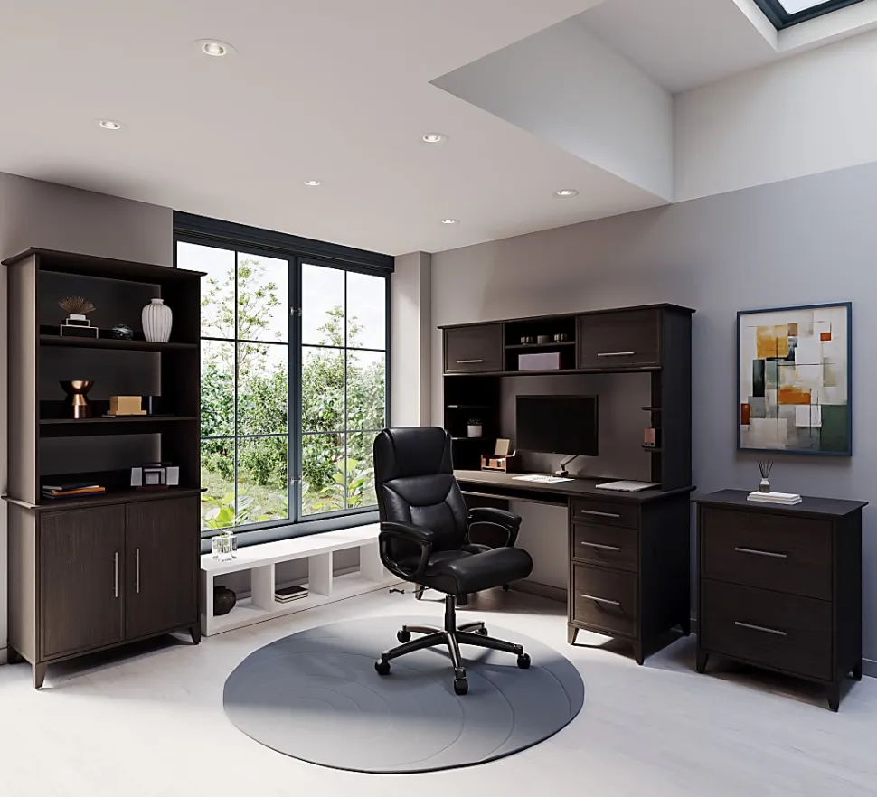 Realspace® Fennington Bonded Leather High-Back Executive Office Chair, Black, BIFMA Compliant