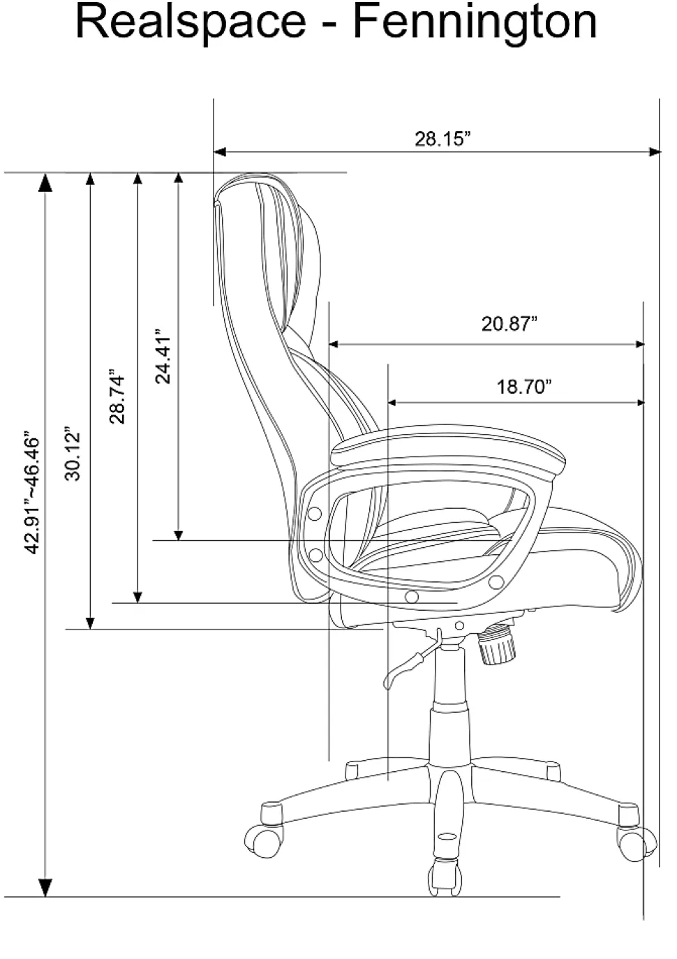 Realspace® Fennington Bonded Leather High-Back Executive Office Chair, Black, BIFMA Compliant