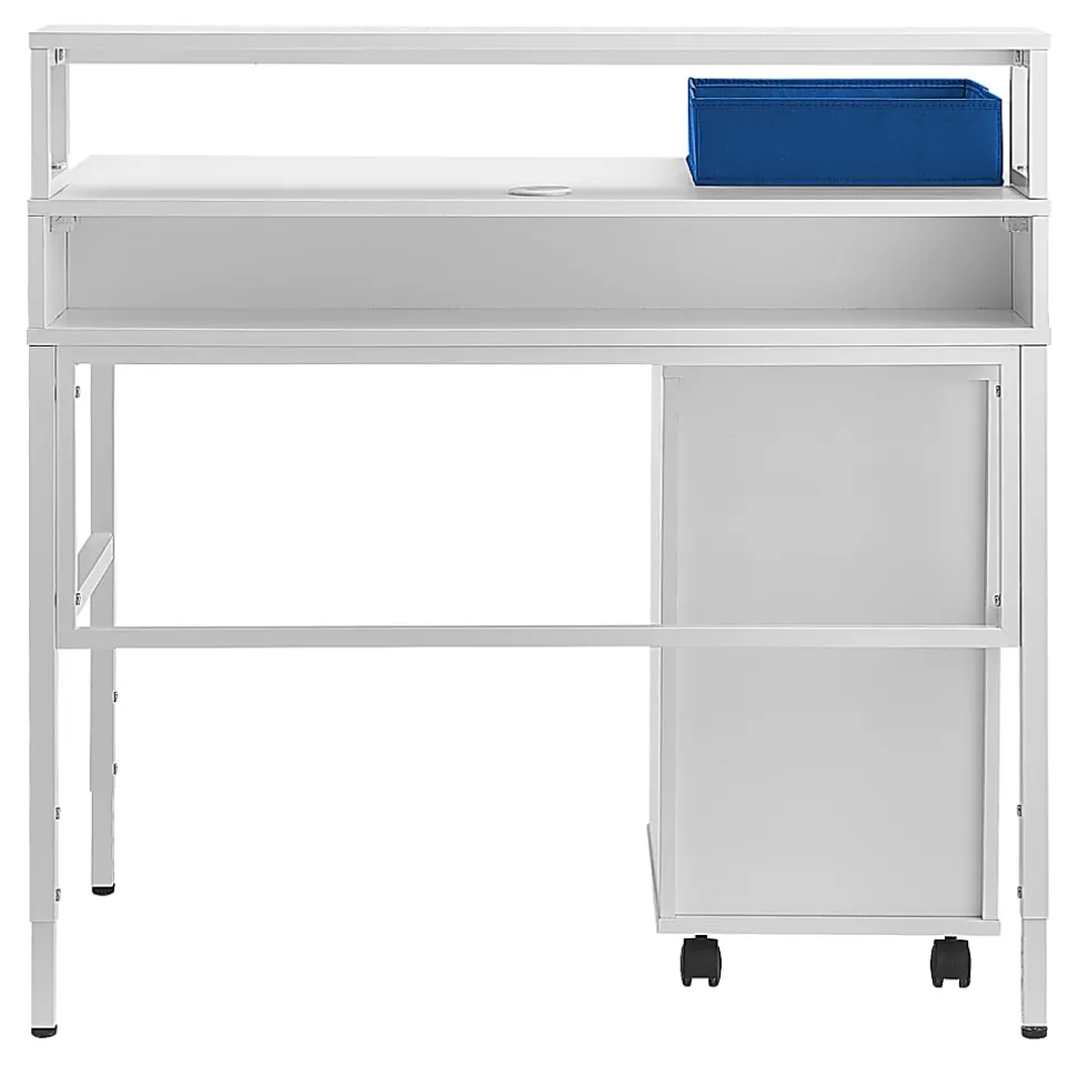 Realspace® Floor Display Baywick 37"W Student Computer Desk With Height-Adjustable Legs And Mobile File Cabinet, White