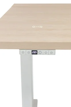 Realspace® Koru Electric 59"W L-Shaped Height-Adjustable Standing Desk with Integrated Power & Charging, Natural Oak
