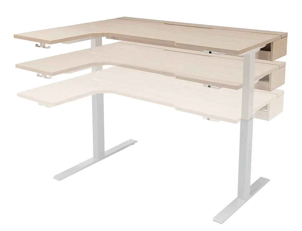Realspace® Koru Electric 59"W L-Shaped Height-Adjustable Standing Desk with Integrated Power & Charging, Natural Oak