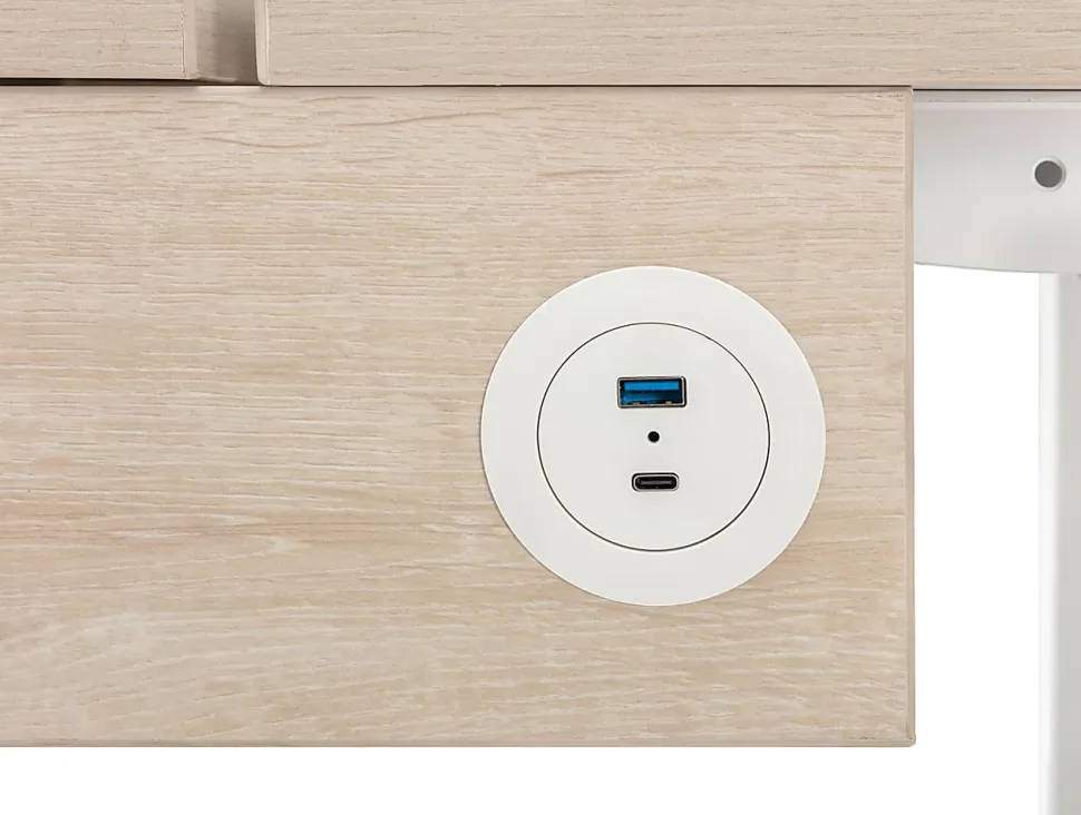 Realspace® Koru Electric 59"W L-Shaped Height-Adjustable Standing Desk with Integrated Power & Charging, Natural Oak