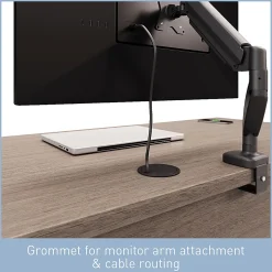 Realspace® Koru 60"W L-Shaped Corner Computer Desk With Integrated Power & Charging, Two-Tone Slate/Gray Oak, BIFMA Compliant