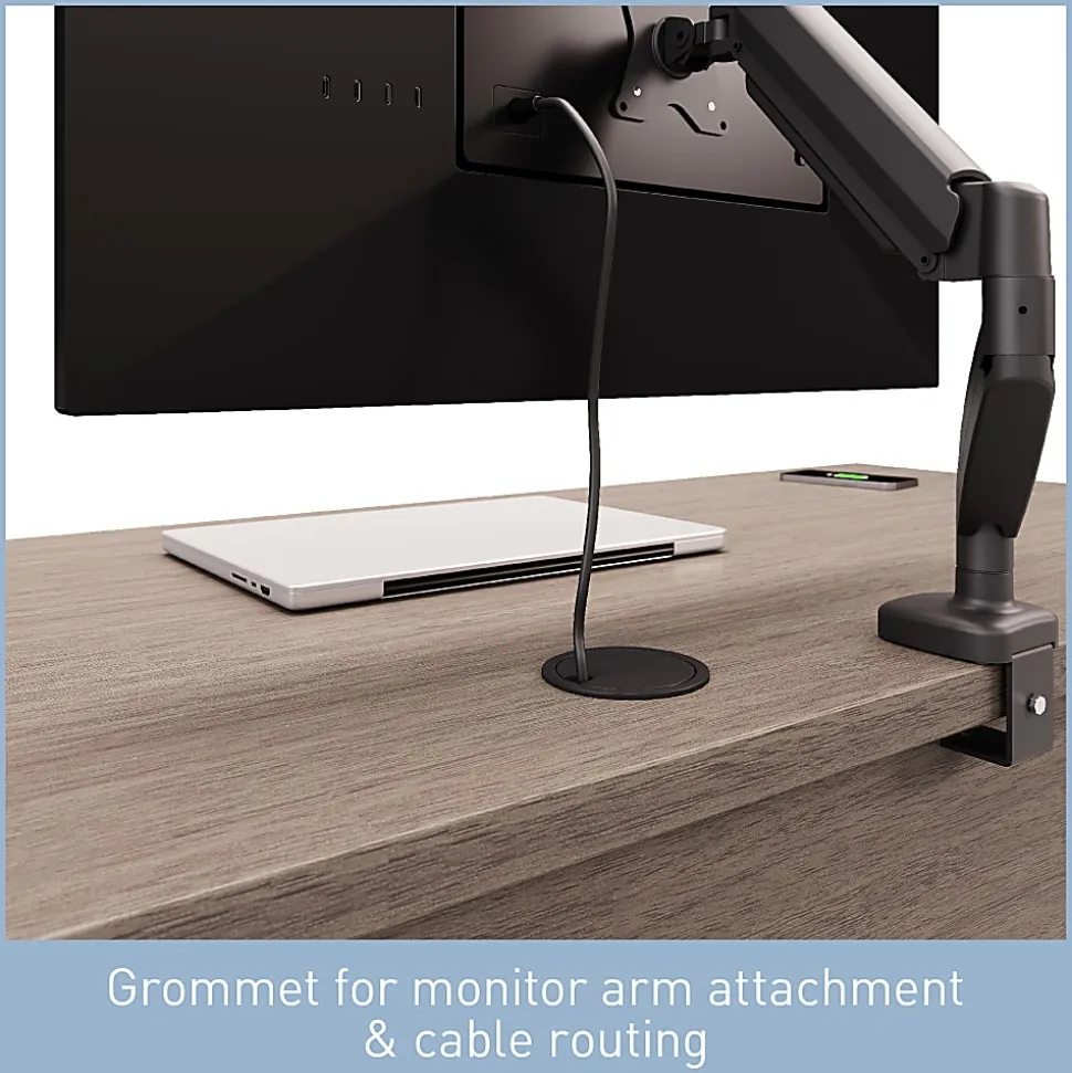 Realspace® Koru 60"W L-Shaped Corner Computer Desk With Integrated Power & Charging, Two-Tone Slate/Gray Oak, BIFMA Compliant