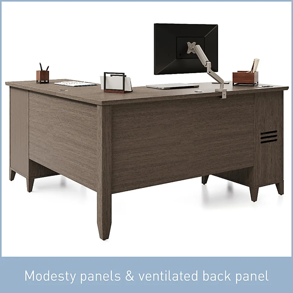 Realspace® Koru 60"W L-Shaped Corner Computer Desk With Integrated Power & Charging, Two-Tone Slate/Gray Oak, BIFMA Compliant