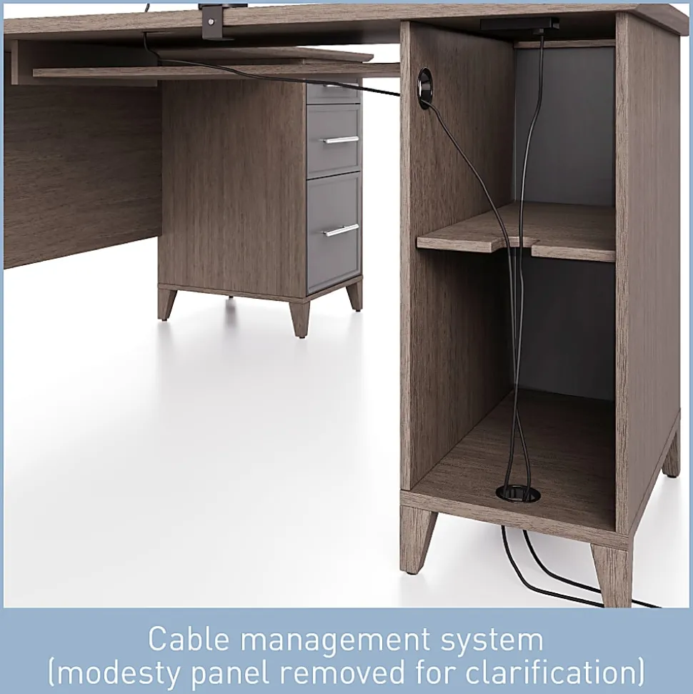 Realspace® Koru 60"W L-Shaped Corner Computer Desk With Integrated Power & Charging, Two-Tone Slate/Gray Oak, BIFMA Compliant