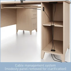 Realspace® Koru 60"W L-Shaped Corner Computer Desk With Integrated Power & Charging, Natural Oak, BIFMA Compliant