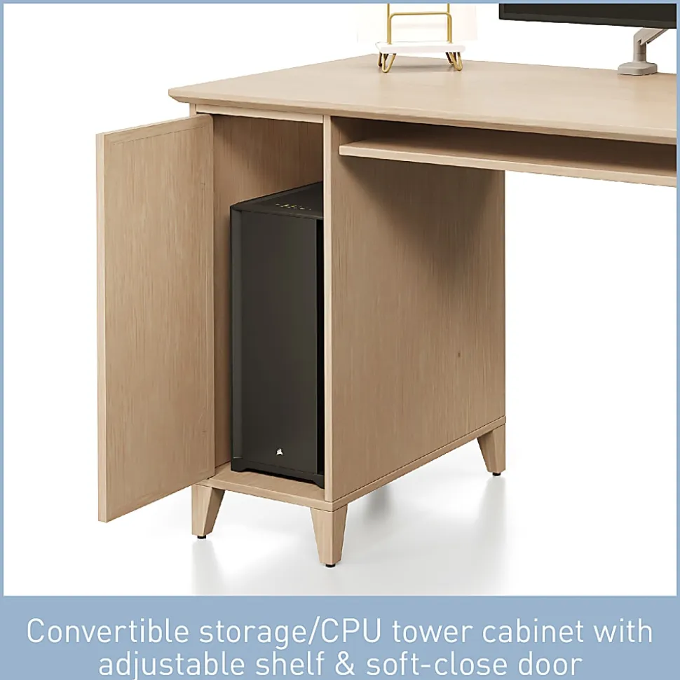 Realspace® Koru 60"W L-Shaped Corner Computer Desk With Integrated Power & Charging, Natural Oak, BIFMA Compliant